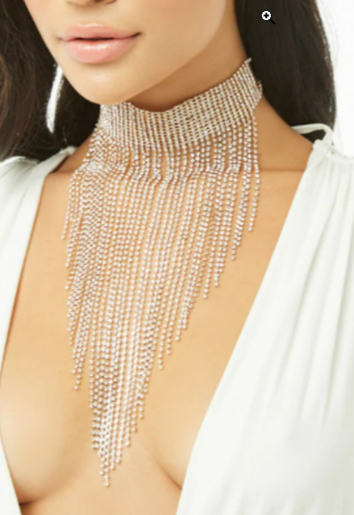 Grote Strass Choker met Strass Fringe