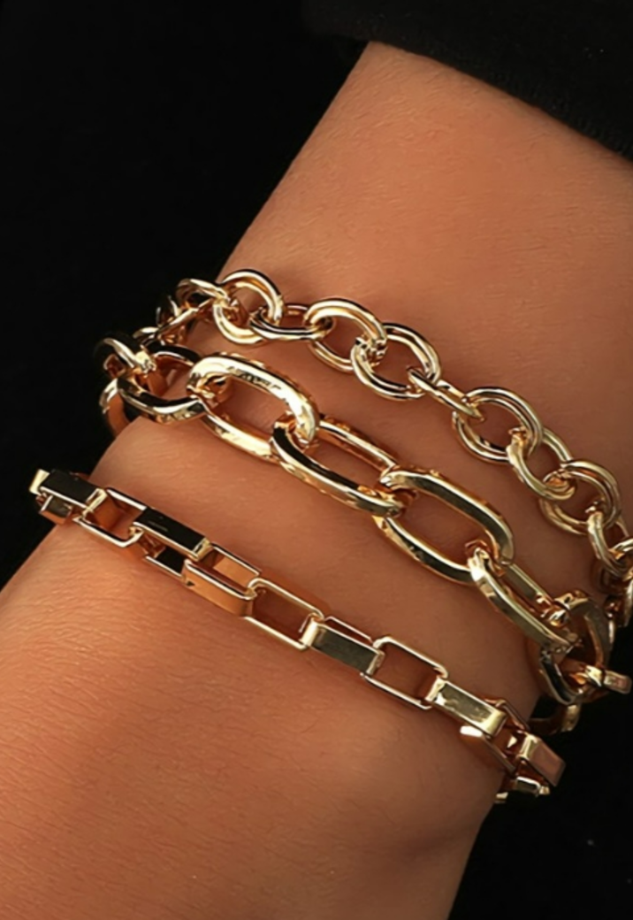 3-Delige Geometrische Schakel Armbanden Set Goud