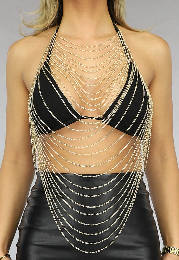 Goudkleurige Layered Bodychain met Oorbellen