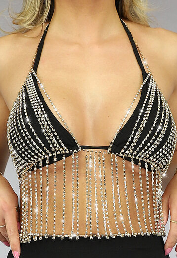 OP=OP! Halter Top Bodychain met Strass Steentjes