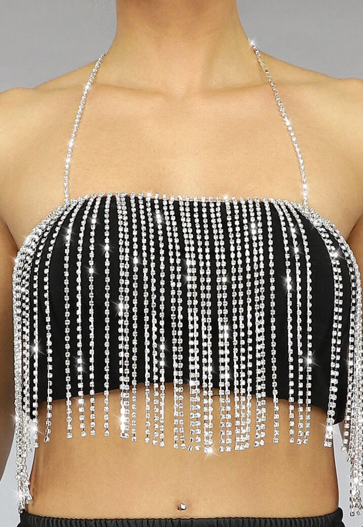 Strass Stenen Halter Topje met Fringe