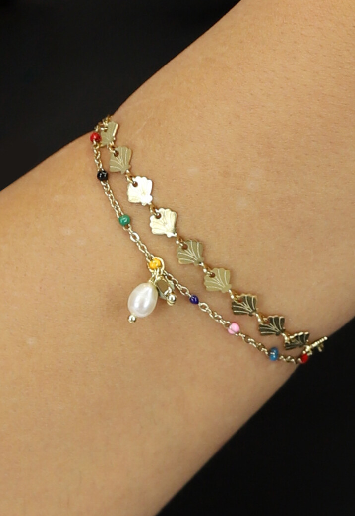 Gouden Armband met Multicolor Kraaltjes en Schelpen Schakeltjes