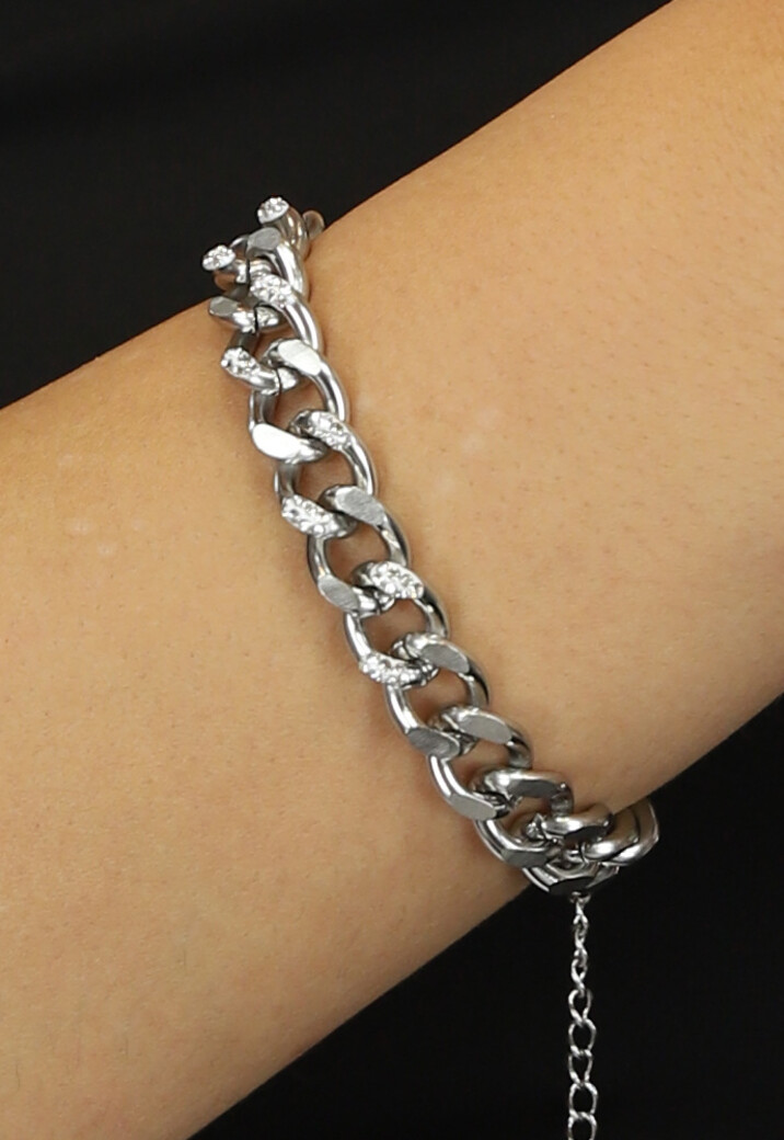 Zilveren Chain Armband met Strass Steentjes