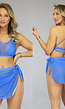 Blauwe Bikini Set met Mesh Top en Mesh Rokje