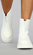 Stoere Witte Lederlook Boots met Zwarte Rits