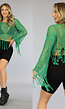 Groene Gehaakte Cover Up Top met Fringe en Flair Mouwen