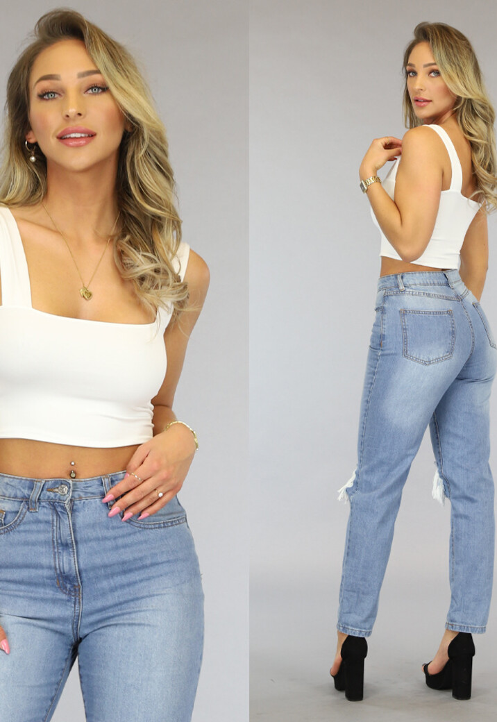 Witte Crop Top met Vierkante Hals
