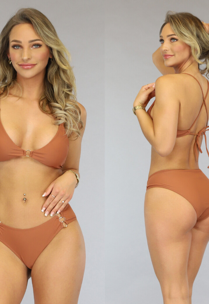 Bruin Bikinibroekje  met Gouden Ringen