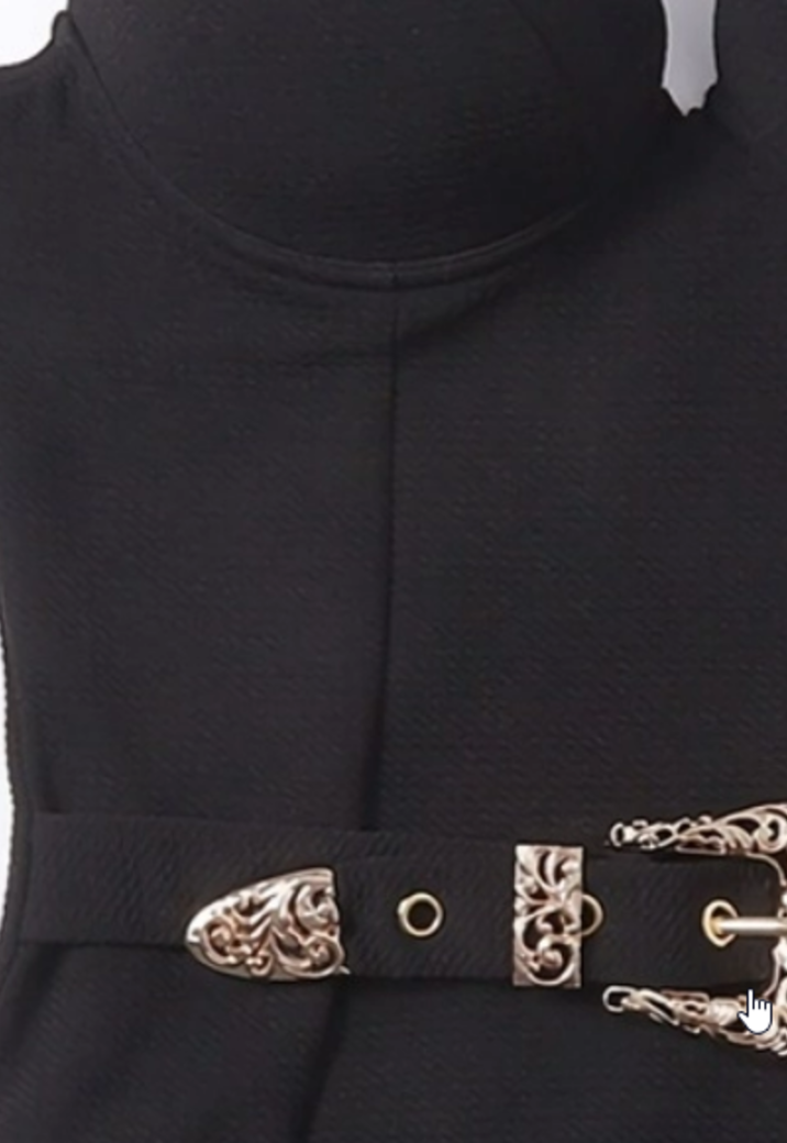 Zwart push-up beugel badpak met gouden riem en textuur