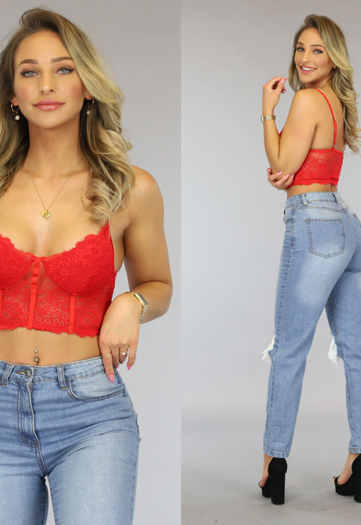 Rode Unpadded Kanten Bralette