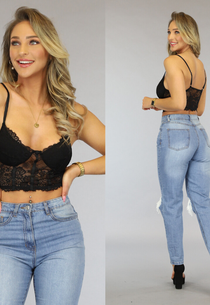 Zwarte Unpadded Kanten Bralette