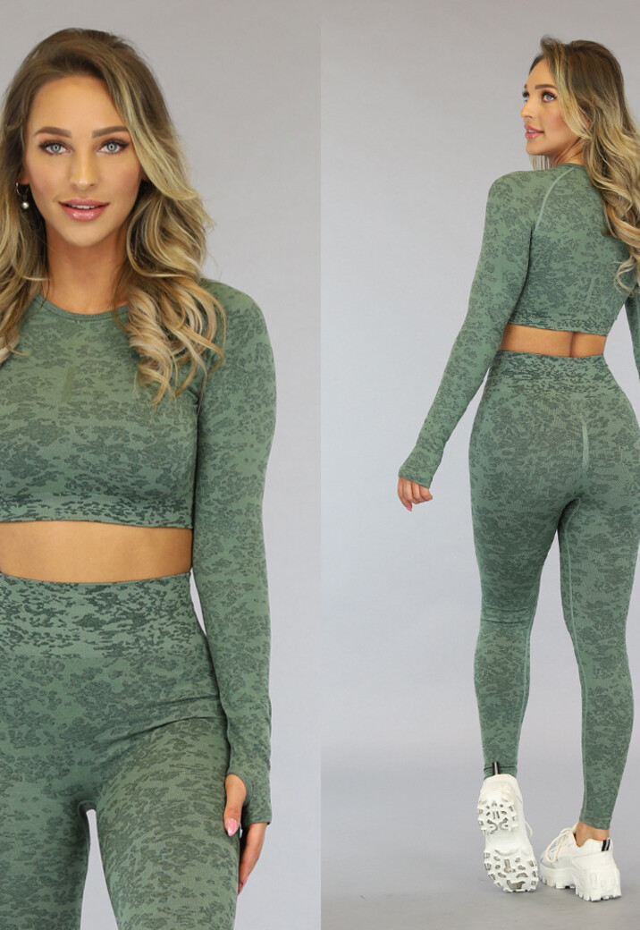 Groene Gemêleerde Sporttop met Duimgaten