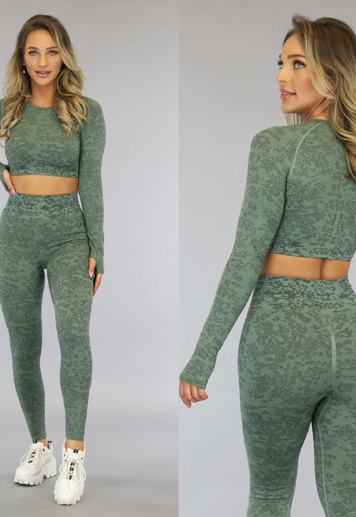 Groene Gemêleerde Sporttop met Duimgaten