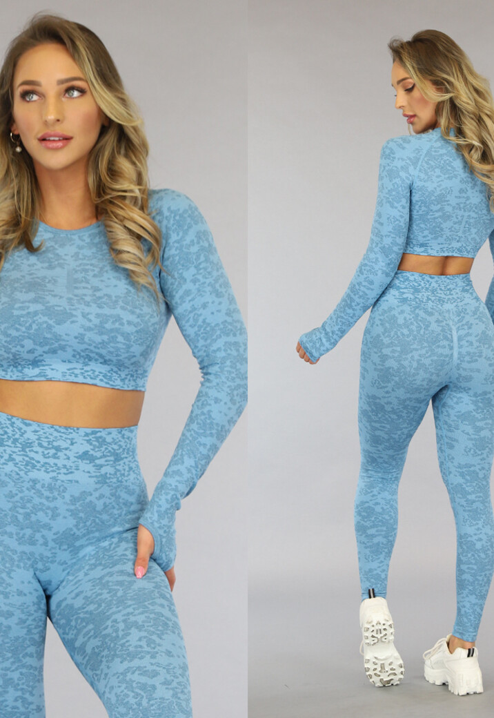 Blauwe Gemêleerde Sporttop met Duimgaten