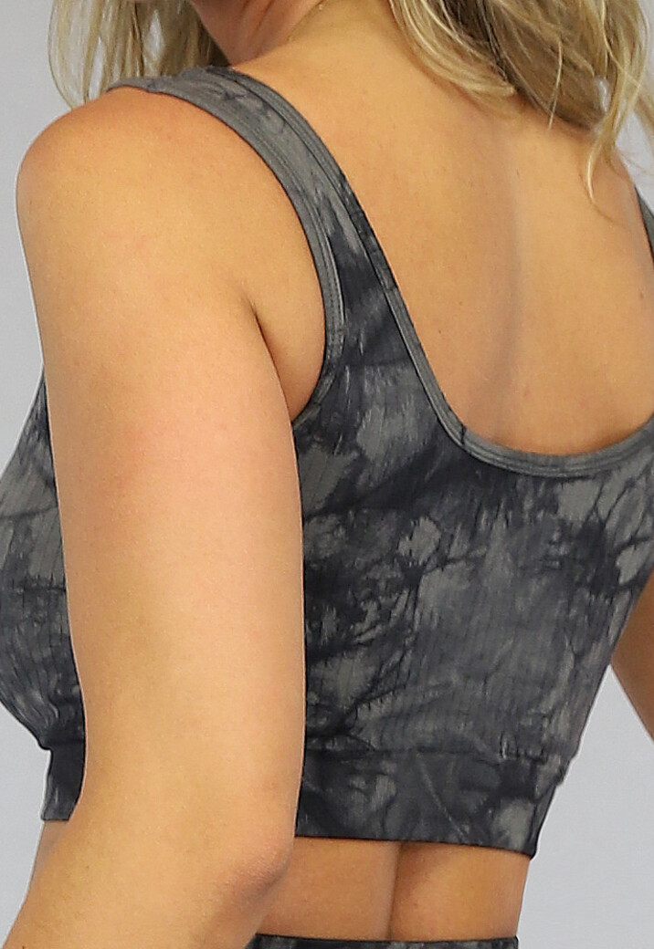 Zwarte Marmerlook Sporttop met Drukkers