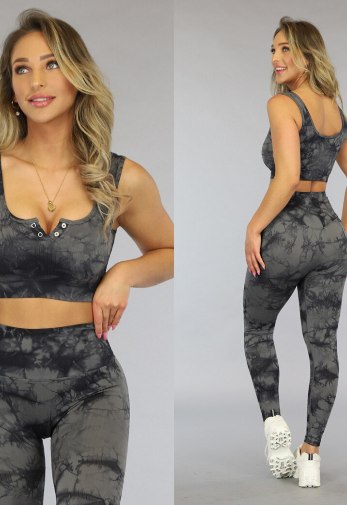 Zwarte Marmerlook Sporttop met Drukkers