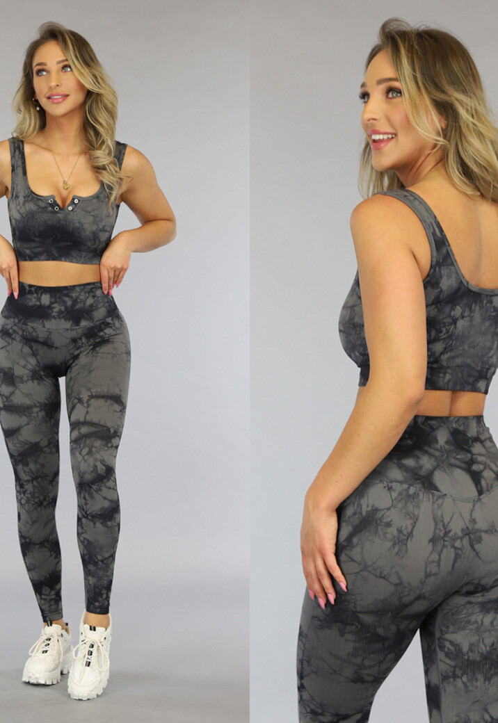 Zwarte Marmerlook Sporttop met Drukkers