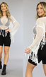 Witte Gehaakte Cover Up Top met Fringe en Flair Mouwen