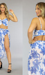 Blauwe Print Bikini Set met Ruches en Cover Up Rok