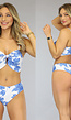 Blauwe Print Bikini Set met Ruches en Cover Up Rok