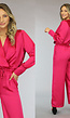 Fuchsia Satin Blouse met V-Hals en Plooitjes