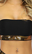 Zwart met Gouden Bandeau Bikinitop met Fishnet Effect en Pads