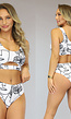 Wit High Waist Bikinibroekje met Lijnwerk
