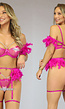 Fuchsia Veren Lingerie Set met Jarretelgordel en Kettingdetails