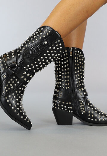 OP=OP.26.NL Zwarte Cowboy Boots met Spikes