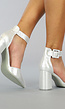 Zilveren Glitter Sandaletten met Blokhak