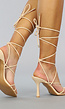 Classy Beige Wikkel Sandaletten met Stiletto Hak