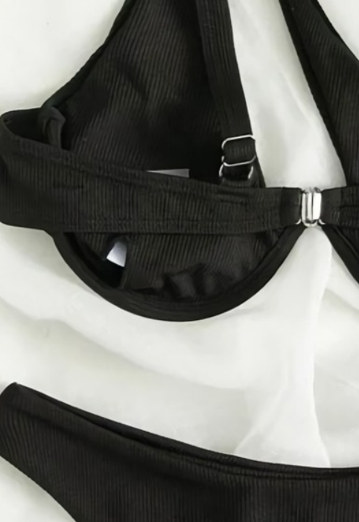Zwarte Padded Bikinitop met Beugel en Ribstof