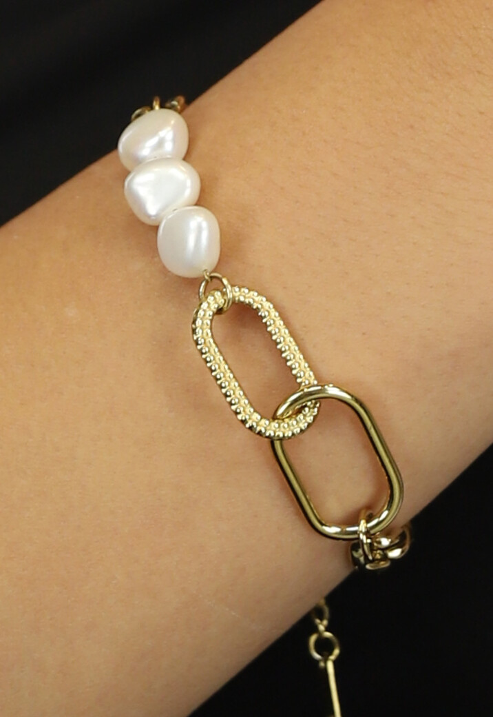 Gouden Armband met Ovalen en Parels