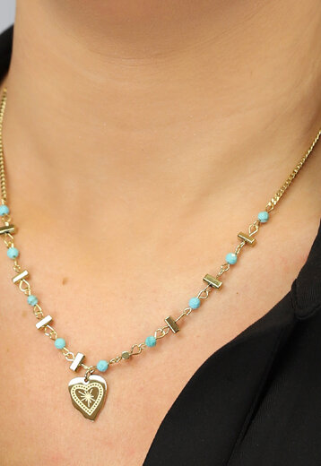 BF2023 Gouden Ketting met Turquoise Steentjes