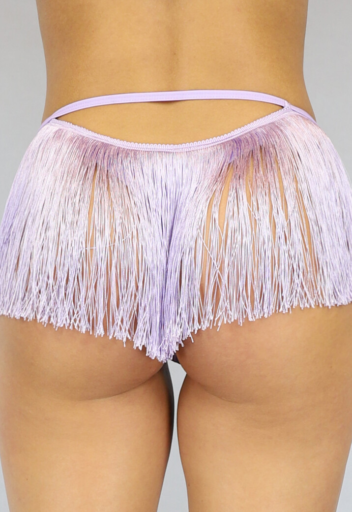 Lila String Bikinibroekje met Uitsnede en Fringe