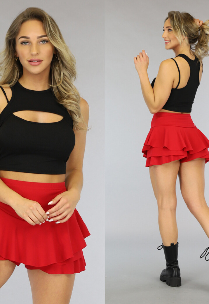 Zwarte Rib Crop Top met Spaghettibandjes