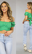 Groene Top met Pofmouwen en Strikdetail