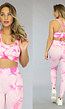 Roze Padded Marmerlook Sport Top met Gekruisde Rug