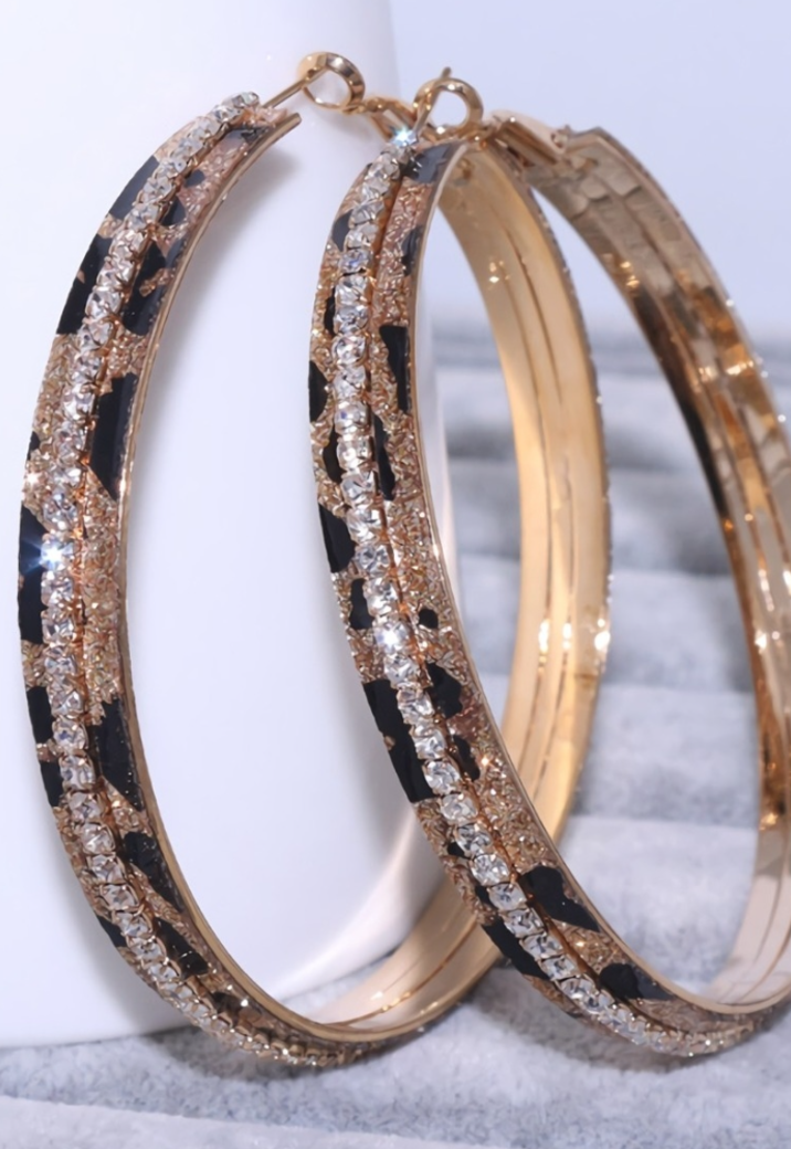 Luipaard Hoop Oorbellen met Strass