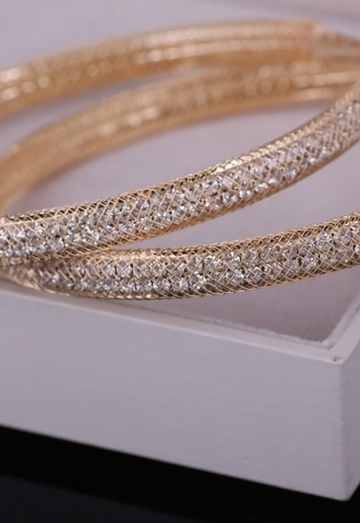 Grote Gouden Gaas Oorbellen met Strass