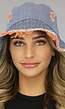 Denim Bucket Hat met Oranje Details