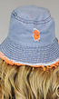 Denim Bucket Hat met Oranje Details