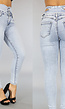 High Waist Push Up Jeans met Knopen en Uitsnede