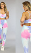 Blauw en Roze Tie Dye Sport Set met Gekruiste Rug