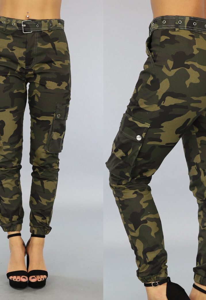 Groene Cargo Broek met Camouflage Print