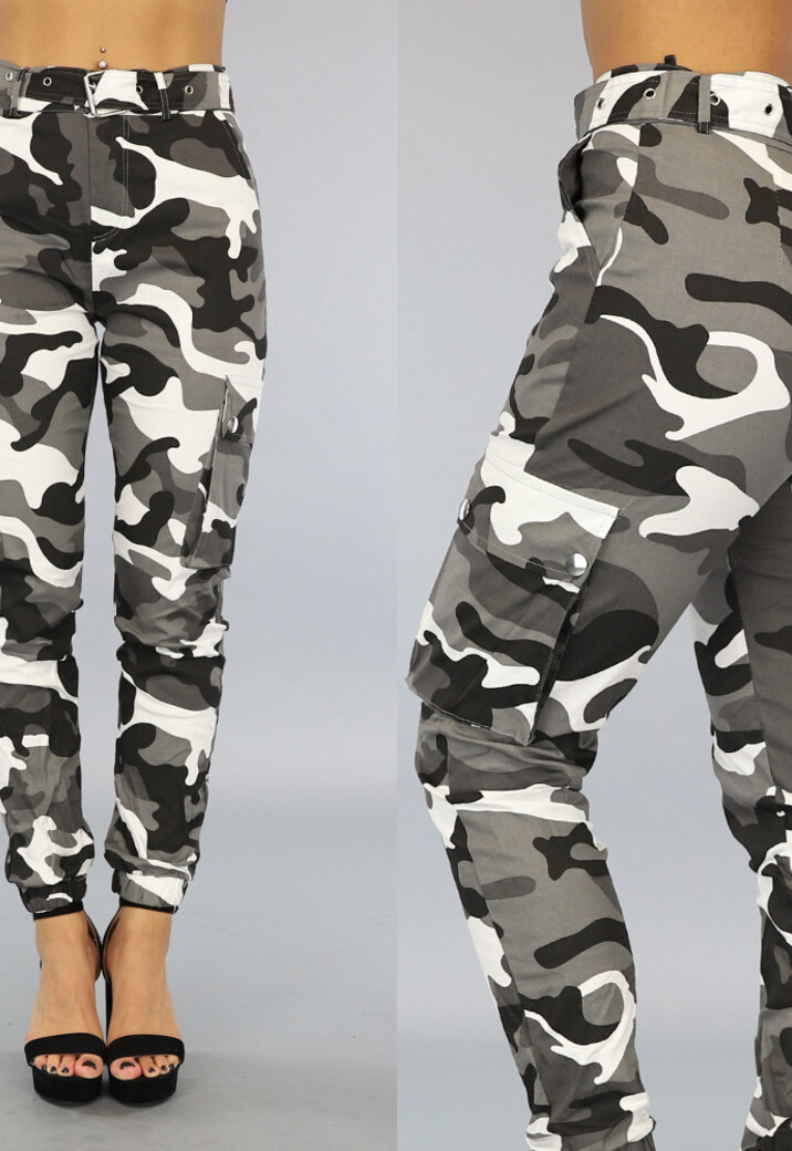 Grijs/Witte Cargo Broek met Camouflage Print