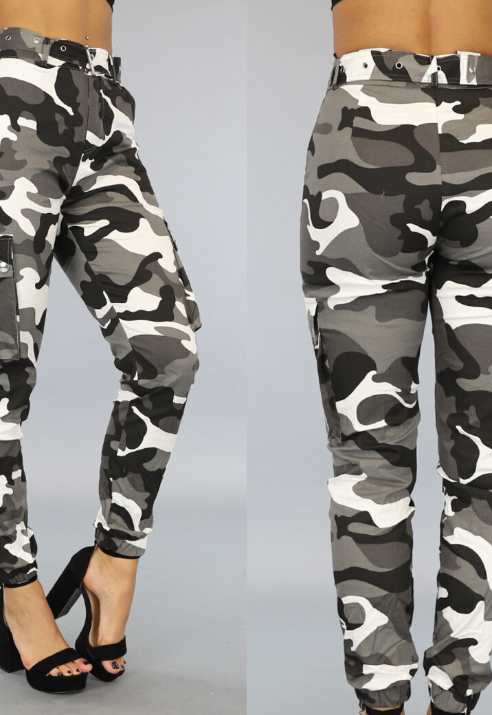 Grijs/Witte Cargo Broek met Camouflage Print