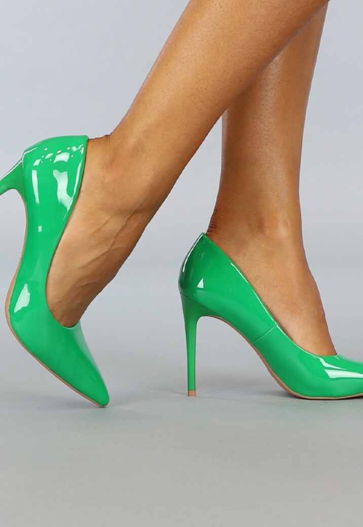 Groene Stiletto Lak Pumps met Spitse Neus