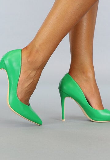 OP=OP! Groene Lederlook Pumps met Spitse Neus