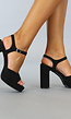Zwarte Suèdelook Sandaletten met Peeptoe